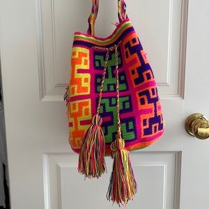Colorful woven draw-string bag